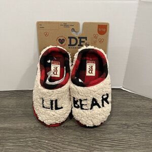 Dearfoams Lil Bear Slippers Sherpa Clog‎ Size 9-10 Kids Toddler Bedroom Plaid